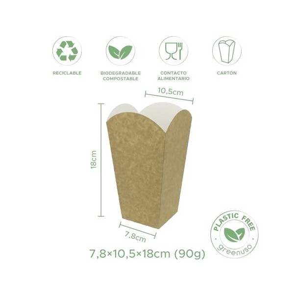 Monouso Lot de 25 boîtes de popcorn moyennes, en carton, recyclable et biodégradable, sans plastique, cinéma et restauration 