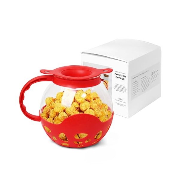 Popcorn pour micro-ondes - Couvercle en plastique et silicone - Verre à haute teneur en boron - Pour pop-corn - Sans BPA - Pa