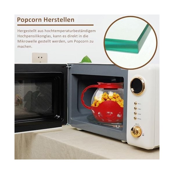 Popcorn pour micro-ondes - Couvercle en plastique et silicone - Verre à haute teneur en boron - Pour pop-corn - Sans BPA - Pa