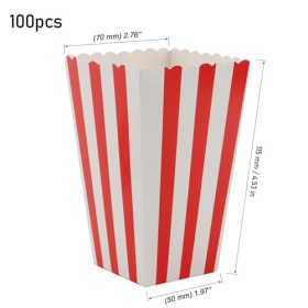 MOUYAT Lot de 100 boîtes à popcorn, 250 g/m² en papier épais à rayures, boîtes à popcorn au design classique pour soirées cin