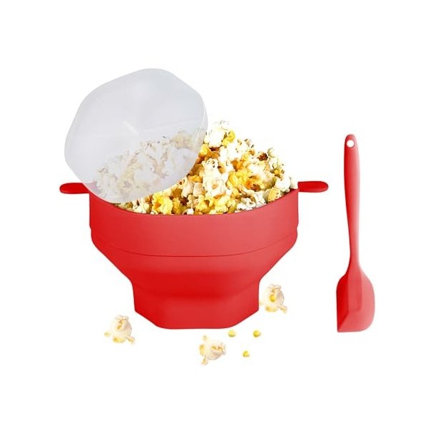 RZMZBY Bol à pop-corn pliable en silicone avec couvercle et poignée, machine à pop-corn pour micro-ondes avec outil dagitati