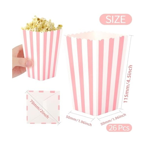 Lot de 26 petites boîtes à popcorn en carton pour bonbons, bonbons et popcorn, sacs cadeaux de Noël, rose