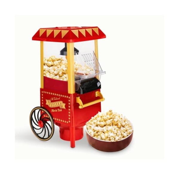 NK Machine à popcorn rétro électrique 1200 W, bouton facile à utiliser, préparation prête en 2 minutes, air chaud, taille 0,3