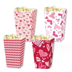 Dusenly Lot de 12 boîtes à popcorn rose avec imprimé cœur pour la Saint-Valentin, mariage, enterrement de vie de jeune fille