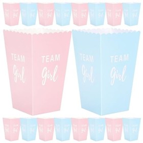 ABOOFAN Lot de 24 boîtes à popcorn en papier pour révélation du sexe - Bleu et rose - Seau à popcorn ouvert en carton - Boîte