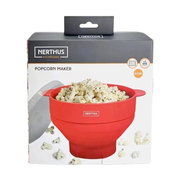 NERTHUS FIH 1232 Pot de cuisson à pop-corn avec poignées et couvercle en silicone de haute qualité. Pliable.
