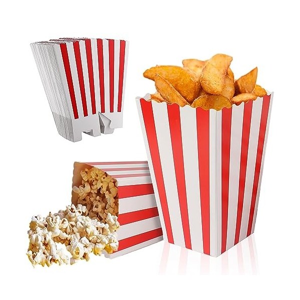 Lot de 30 boîtes à pop-corn, petits sacs à pop-corn rayés, sacs en papier, sacs à bonbons pour la maison, les mariages, les s