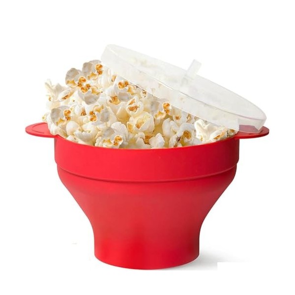 Machine à popcorn pour micro-ondes avec couvercle et poignées intégrées pratiques, machine à popcorn en silicone, bol pliable