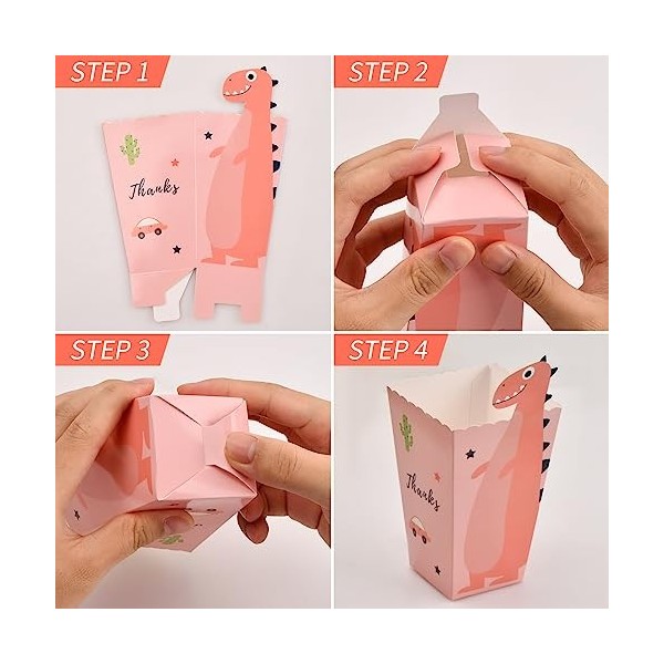 24 Pièces Popcorn Boîtes, 11,5x7x5cm Petites Cornet Pop Corn, Sacs de Pop-Corn en Papier Dinosaure Mignon, Conteneur de Bonbo