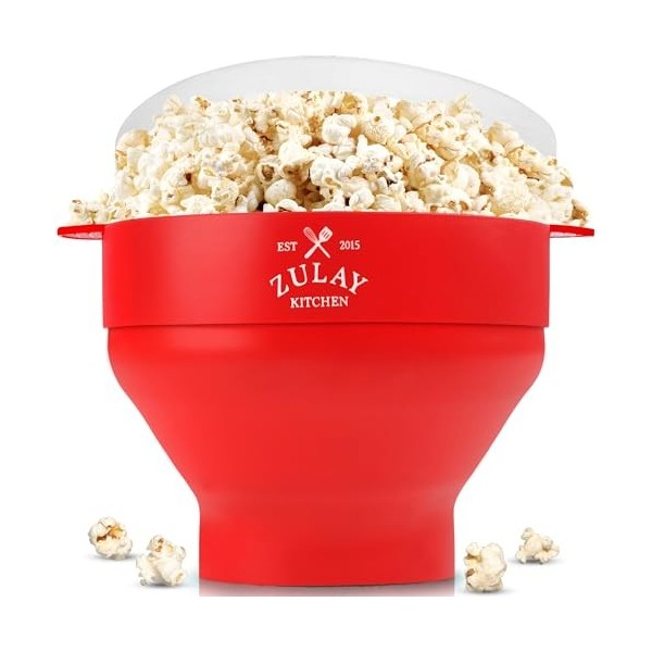 Zulay Grande machine à pop-corn pour micro-ondes – Bol pliable en silicone pour micro-ondes avec couvercle – Bol à pop-corn p