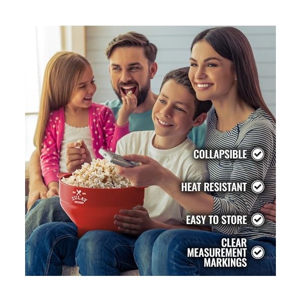 Zulay Grande machine à pop-corn pour micro-ondes – Bol pliable en silicone pour micro-ondes avec couvercle – Bol à pop-corn p