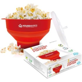Collapsible Silicone Microwave Hot Air Popcorn Popper Bowl With Lid and Handles Red 