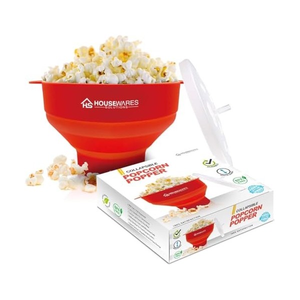 Collapsible Silicone Microwave Hot Air Popcorn Popper Bowl With Lid and Handles Red 