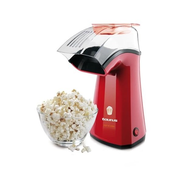 Taurus POPNCORN - Appareil à Pop Corn 1100W, Cuisson à air chaud, Prêt en 3 minutes, Voyant de mise en marche, Rouge