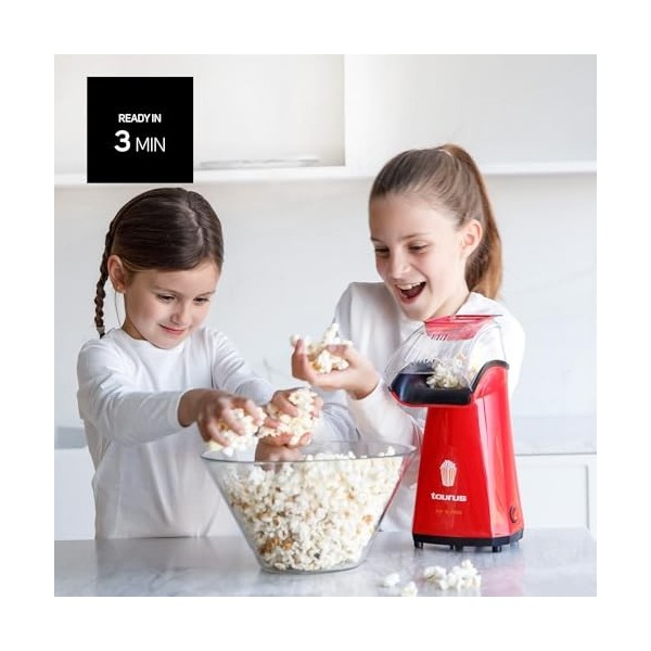 Taurus POPNCORN - Appareil à Pop Corn 1100W, Cuisson à air chaud, Prêt en 3 minutes, Voyant de mise en marche, Rouge