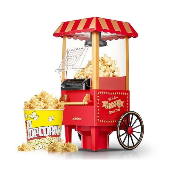 HOUSNAT Machine à Pop Corn, Machine à Pop-corn Rétro Mise à Jour, Air Chaud 1200W pour la Maison, Saine et sans Calorie, Fonc