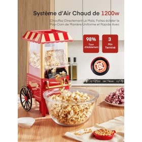 HOUSNAT Machine à Pop Corn, Machine à Pop-corn Rétro Mise à Jour, Air Chaud 1200W pour la Maison, Saine et sans Calorie, Fonc