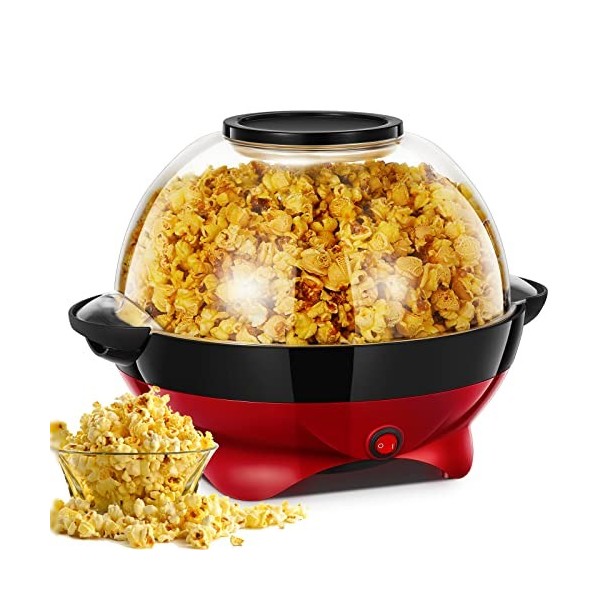 HOUSNAT Machine a Pop Corn, 5.5L pour la Maison, 800W avec Plateau de Cuisson Détachable & Revêtement Anti-adhésif, Silencieu