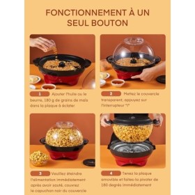 HOUSNAT Machine a Pop Corn, 5.5L pour la Maison, 800W avec Plateau de Cuisson Détachable & Revêtement Anti-adhésif, Silencieu
