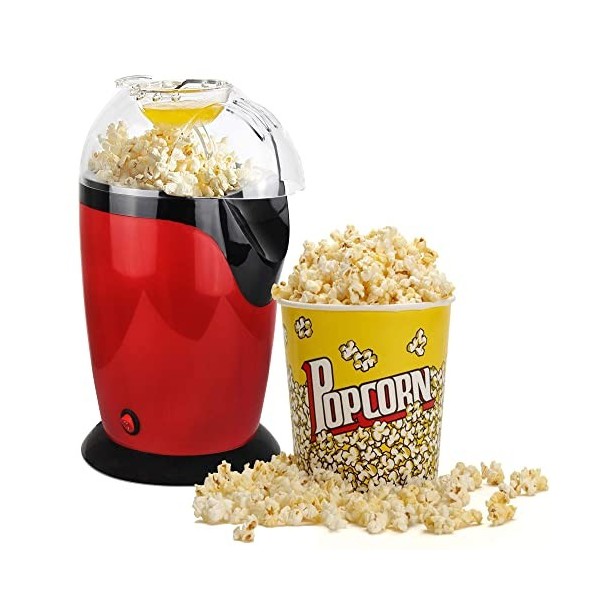 Leogreen - Appareil à Popcorn Eléctrique, Eclateur de Maïs, Rouge, Dimensions: 30,5 x 17 x 16,3 cm, Capacité de la tasse: 60 