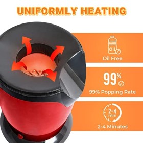 Leogreen - Appareil à Popcorn Eléctrique, Eclateur de Maïs, Rouge, Dimensions: 30,5 x 17 x 16,3 cm, Capacité de la tasse: 60 