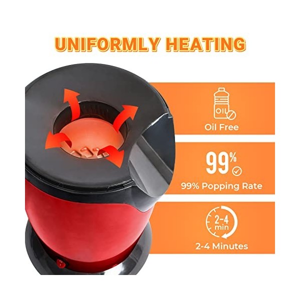 Leogreen - Appareil à Popcorn Eléctrique, Eclateur de Maïs, Rouge, Dimensions: 30,5 x 17 x 16,3 cm, Capacité de la tasse: 60 