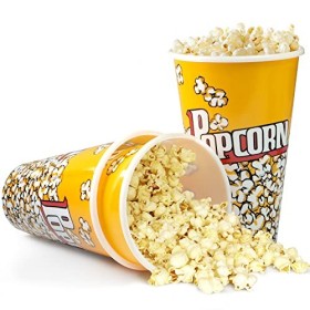Novelty Place Lot de 3 boîtes à popcorn en plastique de style rétro pour soirée cinéma – 17,8 cm de haut x 11,4 cm de diamètr