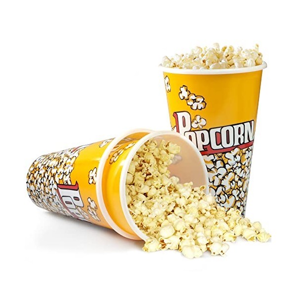 Novelty Place Lot de 3 boîtes à popcorn en plastique de style rétro pour soirée cinéma – 17,8 cm de haut x 11,4 cm de diamètr