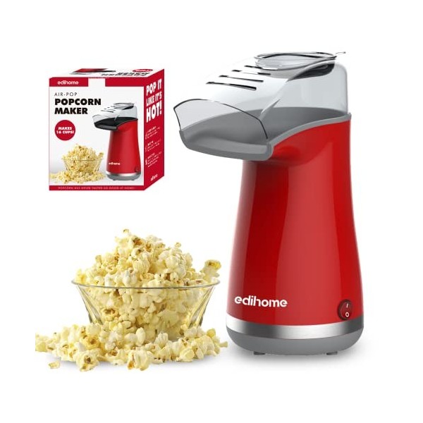 Edihome, Machine a Pop Corn, Popcorn, 1200 W, Comprend une cuillère de dosage, Popcorn prêt en 2 minutes Rouge 