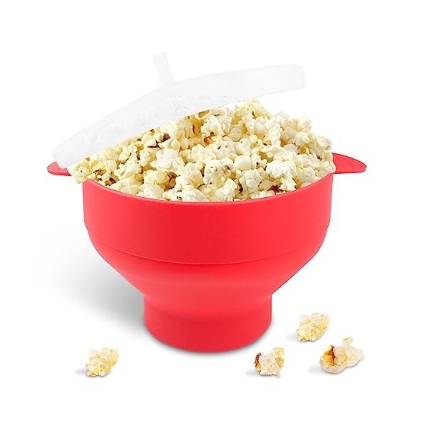Fousenuk Pop Corn Micro Ondes, Bol à Pop-Corn En Silicone pour Micro-Ondes avec Couvercle, Pliable Machine à Popcorn, Reusabl