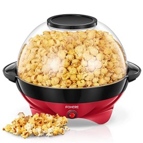 FOHERE Machine a Pop Corn, 5,5 L Machine à Pop Corn, Plateau Amovible, Revêtement Antiadhésif, Silencieux et Rapide, Couvercl