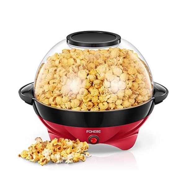 FOHERE Machine a Pop Corn, 5,5 L Machine à Pop Corn, Plateau Amovible, Revêtement Antiadhésif, Silencieux et Rapide, Couvercl