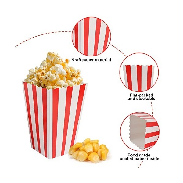 Lot de 50 sachets à pop-corn - Gobelets à pop-corn - Boîte à goûter - Sacs à bonbons - Pour soirée cinéma, collation rétro - 