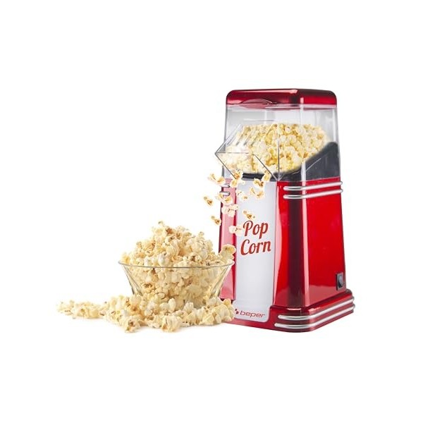 BEPER 90.590Y Machine à Pop-Corn, Pop-Corn en 3 Minutes, Sans Matières Grasses, Circulation dAir Chaud, Puissance 1200W, Rou