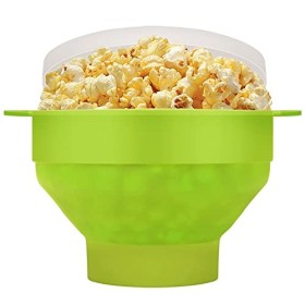 Flexzion Popcorn Popcorn Machine à micro-ondes avec couvercle, bol pliable en silicone, récipient de stockage de qualité alim