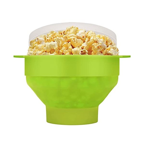 Flexzion Popcorn Popcorn Machine à micro-ondes avec couvercle, bol pliable en silicone, récipient de stockage de qualité alim