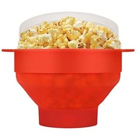 Flexzion Popcorn Popcorn Machine à micro-ondes avec couvercle, bol pliable en silicone, récipient de stockage de qualité alim