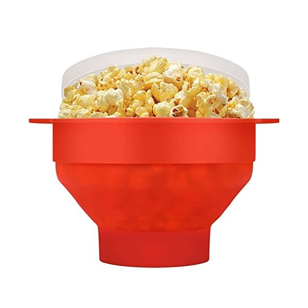 Flexzion Popcorn Popcorn Machine à micro-ondes avec couvercle, bol pliable en silicone, récipient de stockage de qualité alim