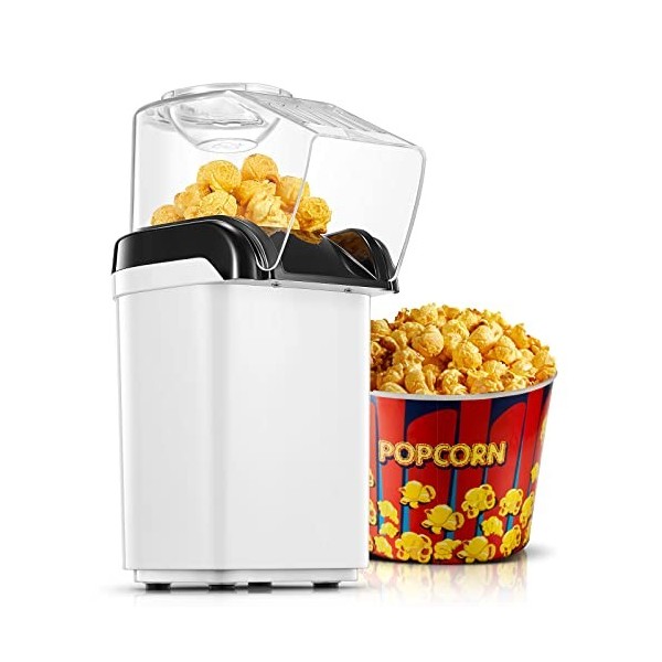 HOUSNAT Machine à Pop Corn, 1200W Air Chaud Sans Gras Huile Popcorn Maker, Fonctionnement à Un Bouton, Prêt En 2 Minutes, Pro
