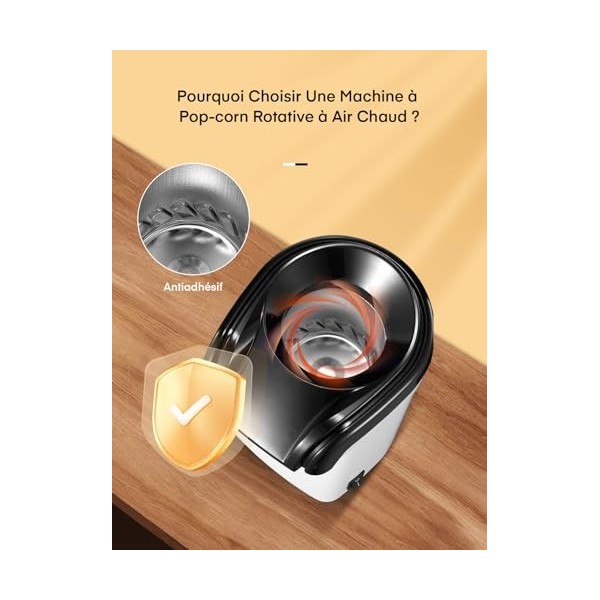HOUSNAT Machine à Pop Corn, 1200W Air Chaud Sans Gras Huile Popcorn Maker, Fonctionnement à Un Bouton, Prêt En 2 Minutes, Pro