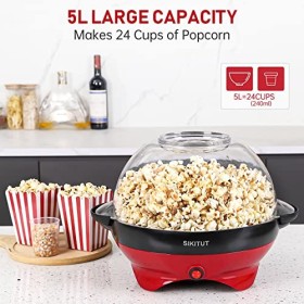 SIKITUT Machine a Pop Corn, Machine à Popcorn pour la Maison, avec Revêtement Antiadhésif et Surface Chauffante Amovible, 5L,