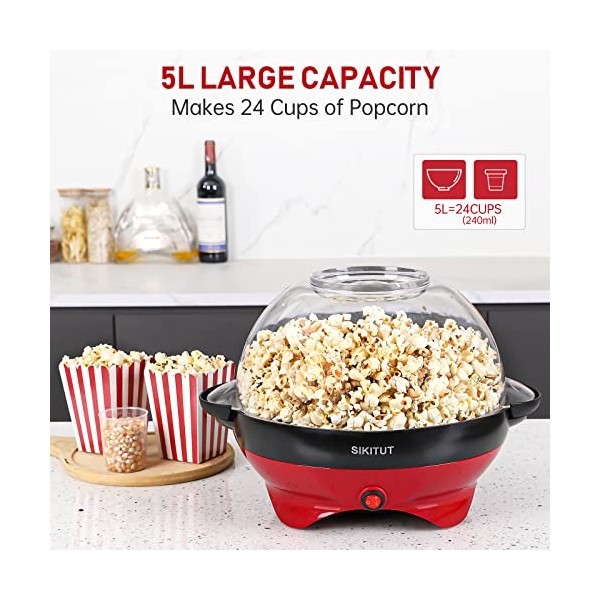 SIKITUT Machine a Pop Corn, Machine à Popcorn pour la Maison, avec Revêtement Antiadhésif et Surface Chauffante Amovible, 5L,