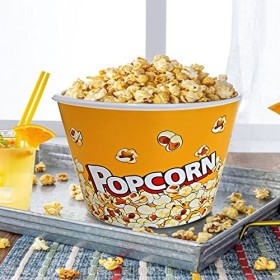 Panier à popcorn - Style rétro - Grand bac à popcorn - Accessoire réutilisable pour home cinéma 2,2 L, jaune 