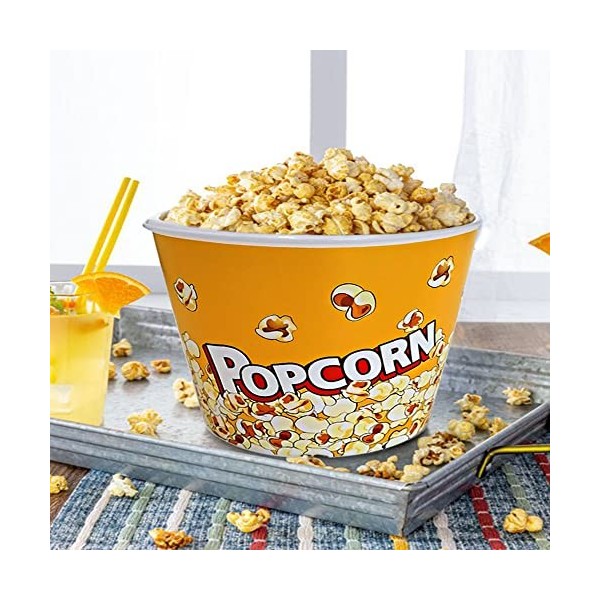 Panier à popcorn - Style rétro - Grand bac à popcorn - Accessoire réutilisable pour home cinéma 2,2 L, jaune 
