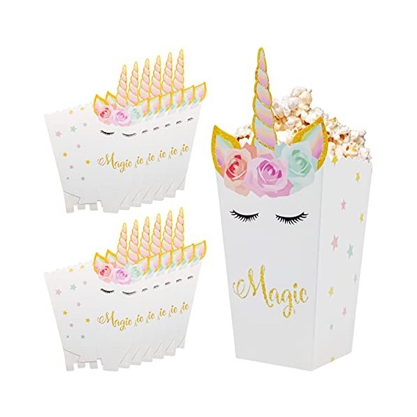 INHEMING Popcorn Boîtes,Licorne Popcorn Conteneurs,Bonbons Gâteries Conteneur pour Enfants Anniversaire Licorne à Thème Party