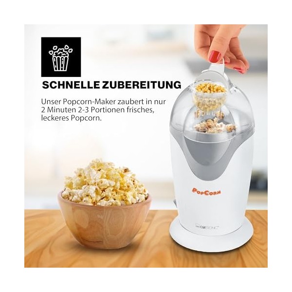 Clatronic PM 3635 machine à pop-corn électrique, machine à pop-corn pour la maison, préparation rapide avec bac de portionnem