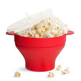 Gearmax Microwave Popcorn Popper Sturdy Convenient Handles, Silicone Popcorn Maker, Collapsible Bowl with Lid