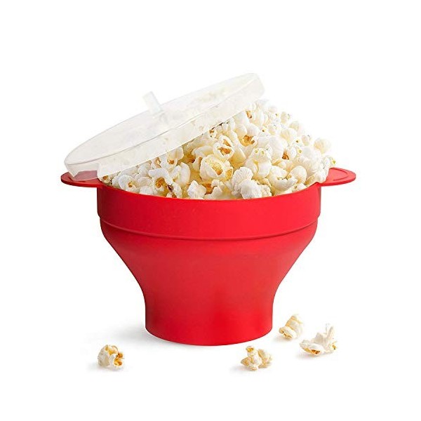 Gearmax Microwave Popcorn Popper Sturdy Convenient Handles, Silicone Popcorn Maker, Collapsible Bowl with Lid