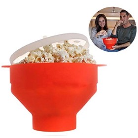 Gearmax Microwave Popcorn Popper Sturdy Convenient Handles, Silicone Popcorn Maker, Collapsible Bowl with Lid