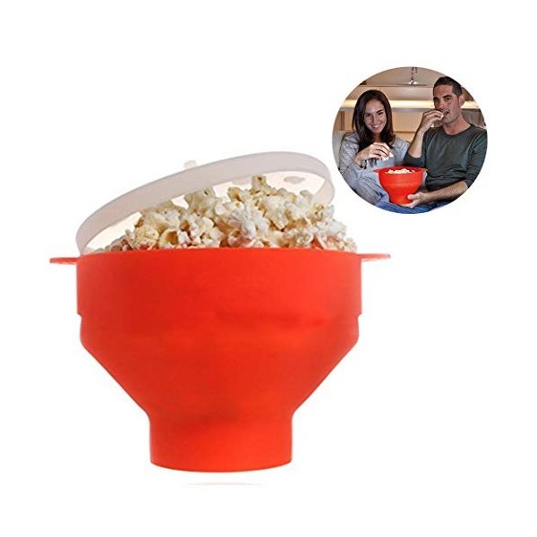 Gearmax Microwave Popcorn Popper Sturdy Convenient Handles, Silicone Popcorn Maker, Collapsible Bowl with Lid